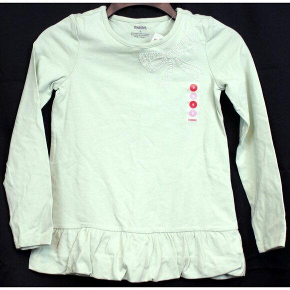 2008 Gymboree Classroom Kitty Light Green Shirt Beaded Bow Ruffle sz 9 Long Slee - Picture 1 of 6